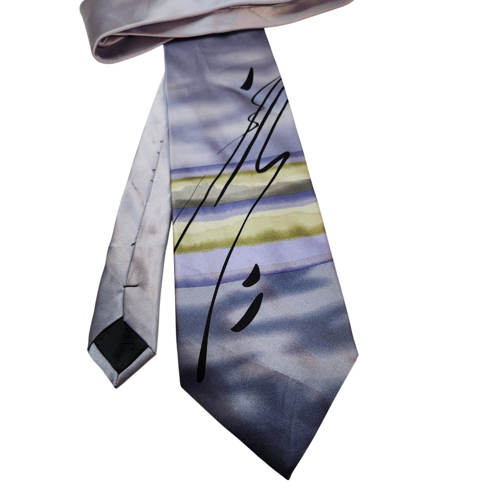 J Garcia Mens Silk Tie Dawn at the Ritz Carlton Collection 41 Gray Blue Abstract